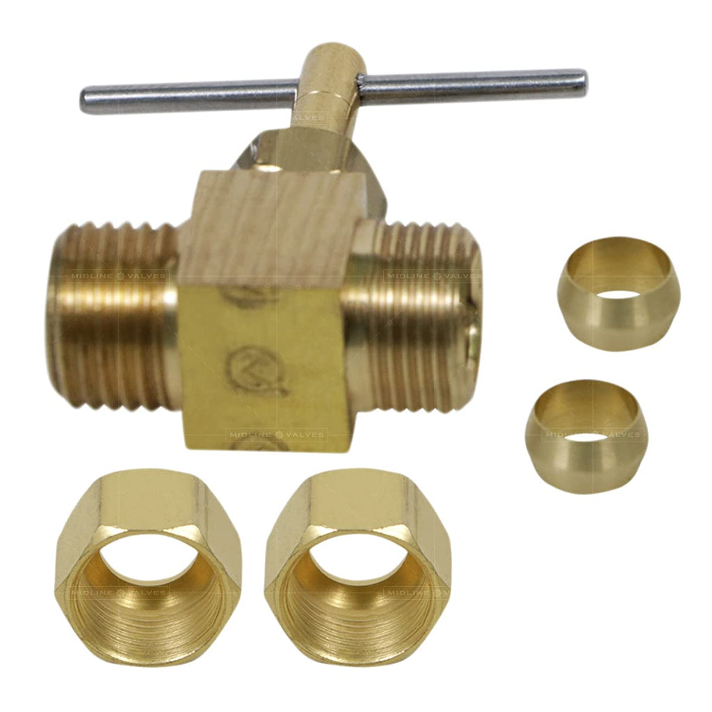 1/4 Inch Compression Straight Needle Valve, Brass Lead-Free
