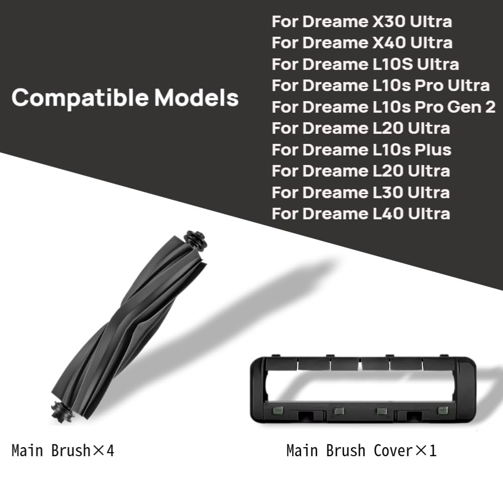 Main Roller Brushes & Main Brush Cover Compatible with Dreame Robot Vacuums