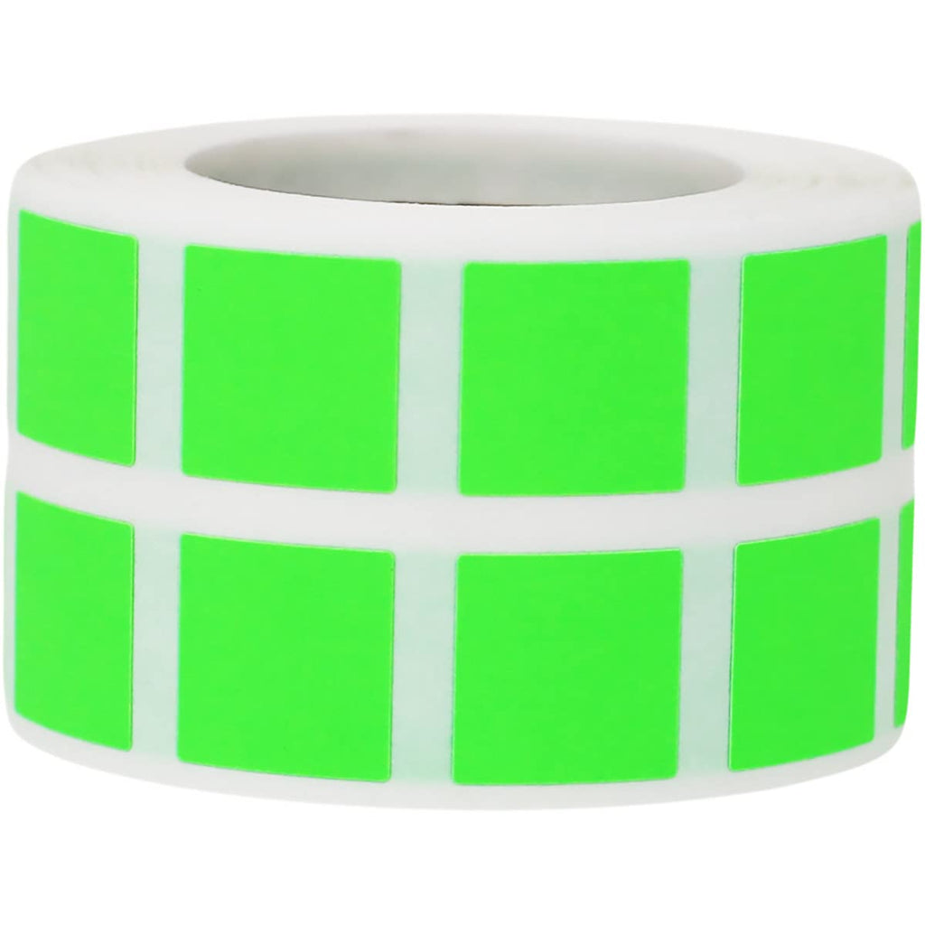 Fluorescent Green 1/2" Inch Square Adhesive Labels 1,000 Color Coding Dot Stickers for Efficient Inventory