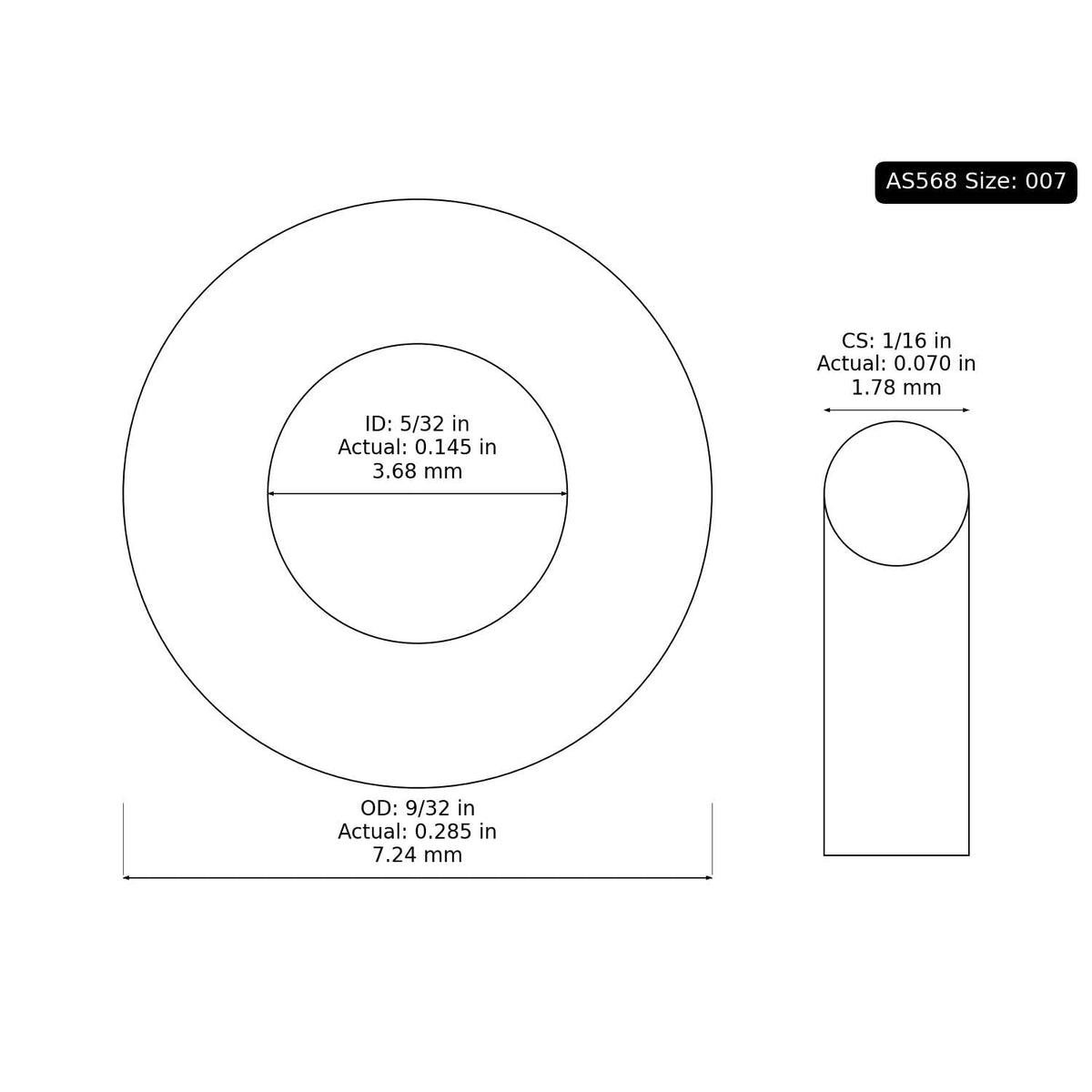 100 PK AS-007 Silicone O-Ring, 70A 5/32" ID, 9/32" OD, 1/16" Width, Red