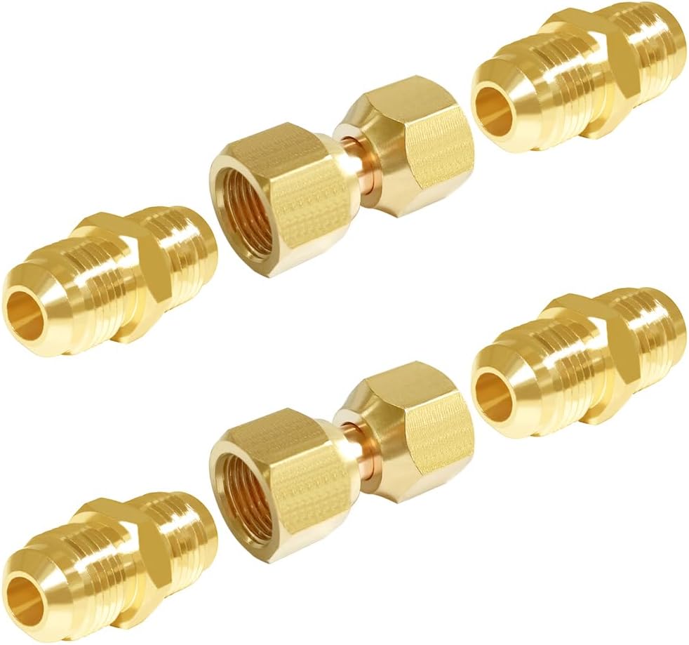 Joywayus 6 Pcs Brass 3/8" Flare Tube Fitting Kit Coupling Gas Union Adapter