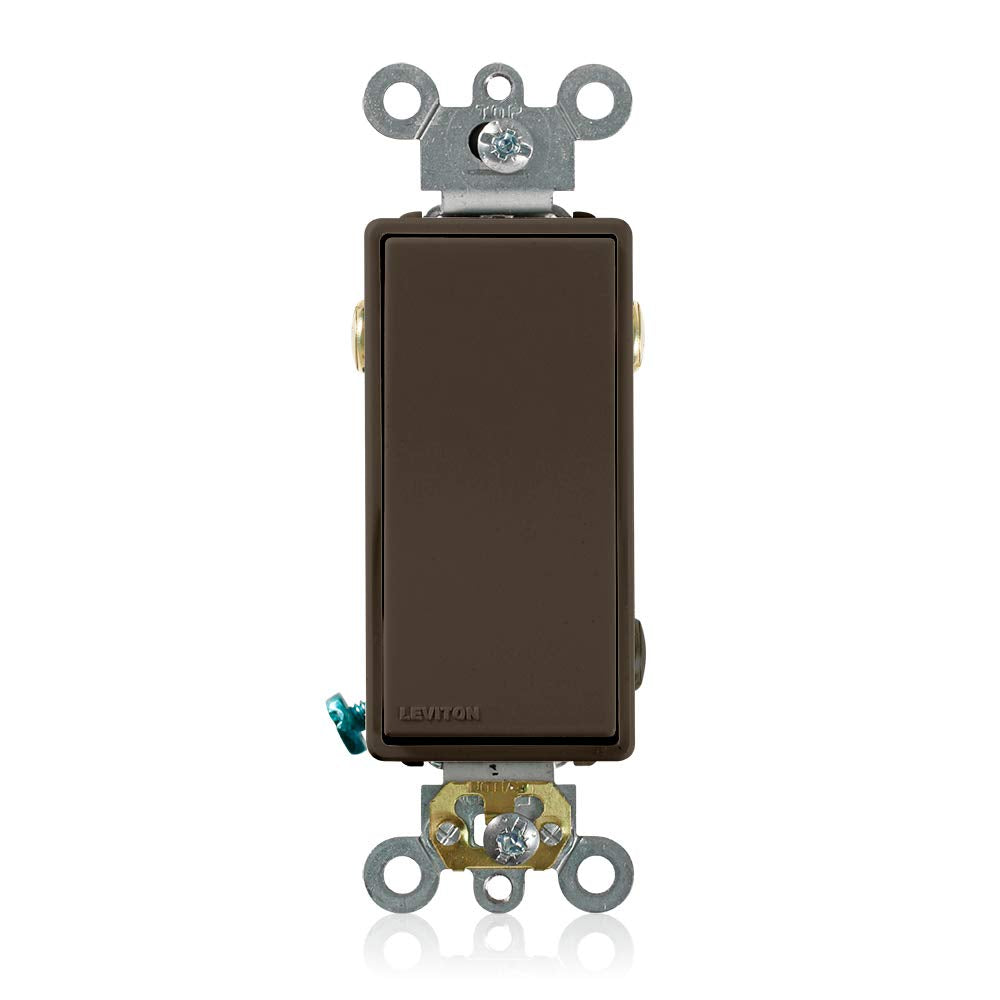 Leviton 20 Amp, 120/277 Volt, Decora Plus Rocker 3-Way AC Quiet Switch, Commercial Grade, Back and Side Wired, Self Grounding, 5623-2, Brown