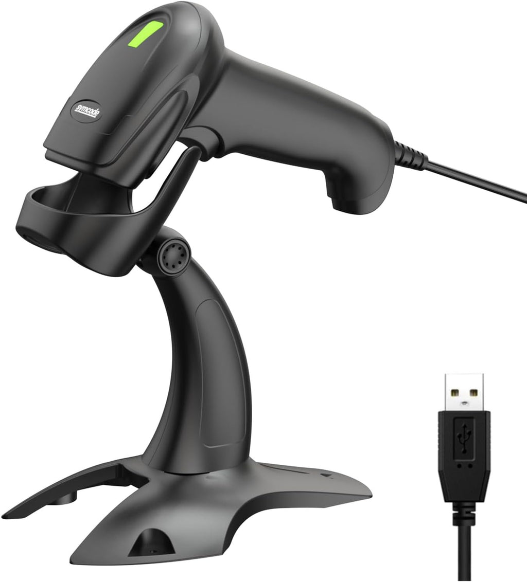 Barcode Scanner with Stand USB Wired Inventory 2D 1D QR Code Scanner with Automatic Hands-Free Scanning Barcode