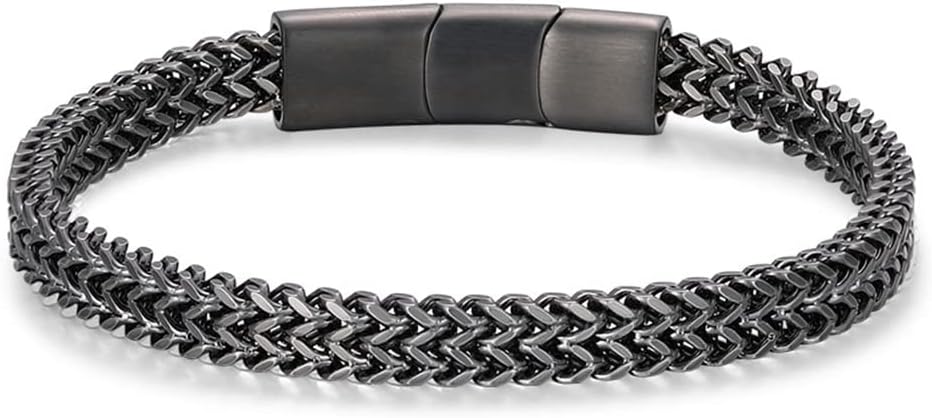 Mens Bracelet-Stainless Steel Magnetic Clasp Franco Chain Bracelets for Men