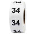 White with Black Number 34 Circle Dot Stickers, 3/4 Inch Round, 500 Labels on a Roll