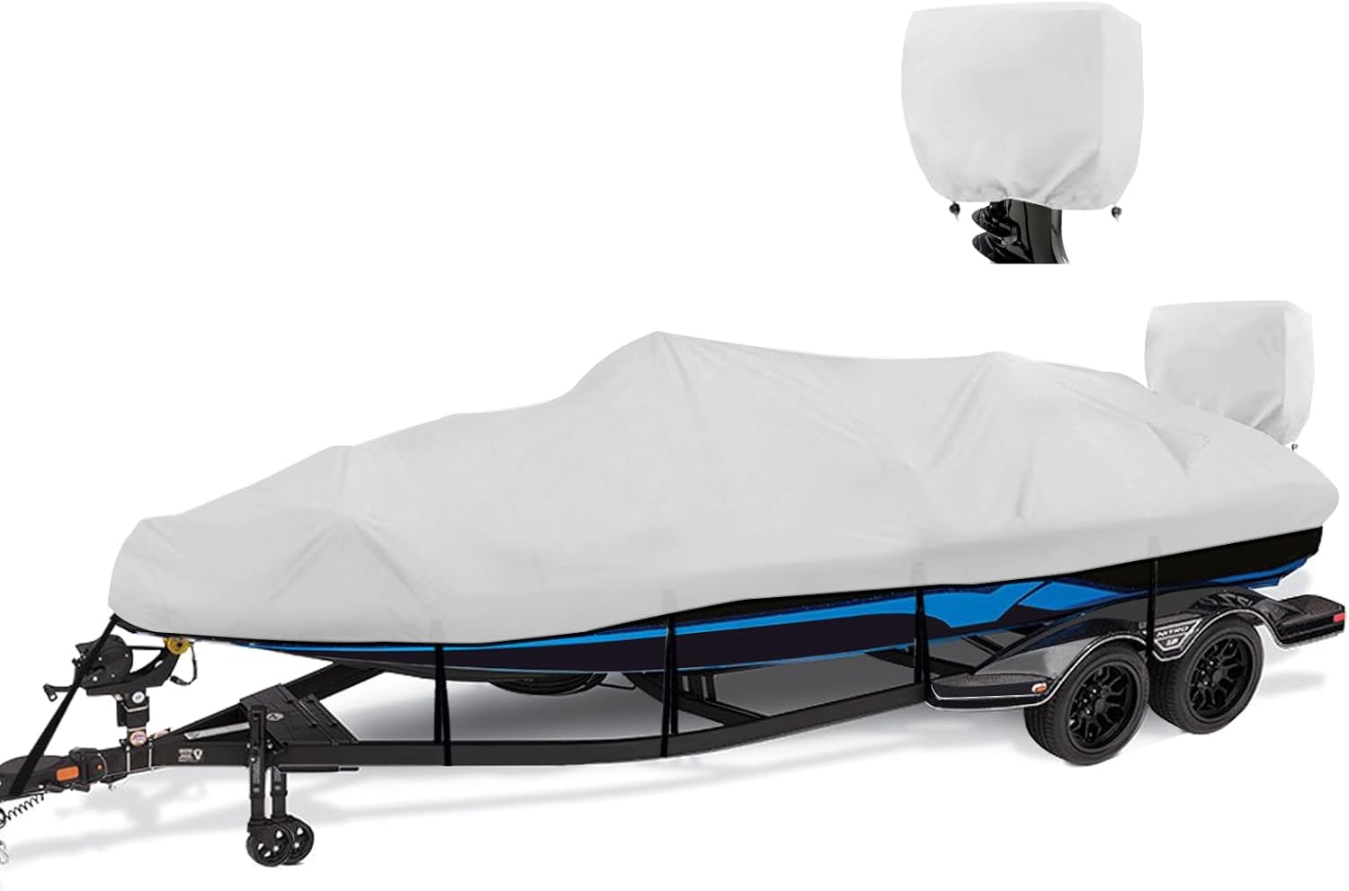 Boat Cover 16-18.5 ft, 1200D Waterproof V-Hull, Gray | Fits 16 foot 17ft 18 ft Bass Tracker Boat, Heavy Duty, UV &