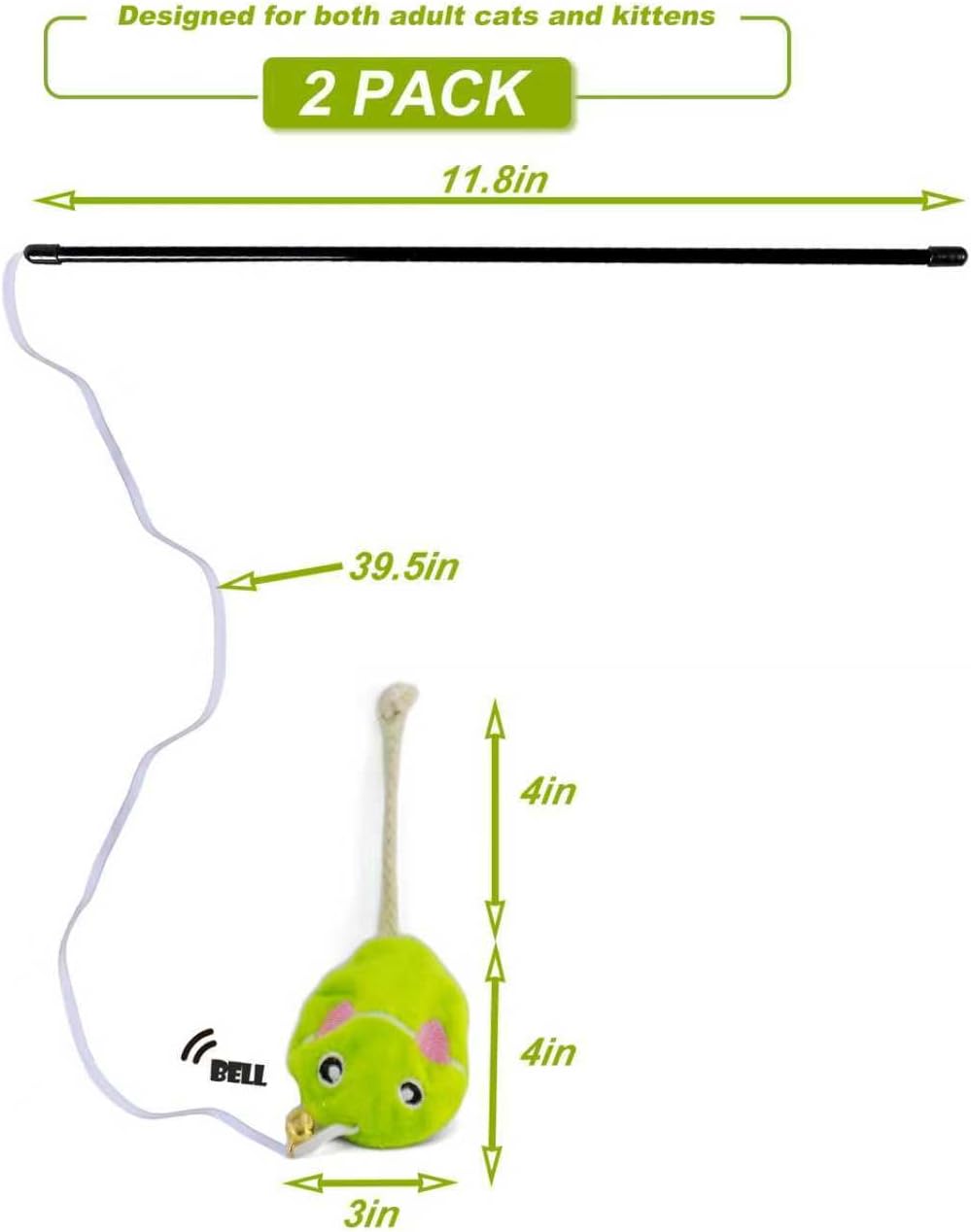 Interactive Cat Toy Wand with Catnip Mouse, Cat Teaser Wand Rainbow String for Bored Indoor Adult Cats and Kittens (2