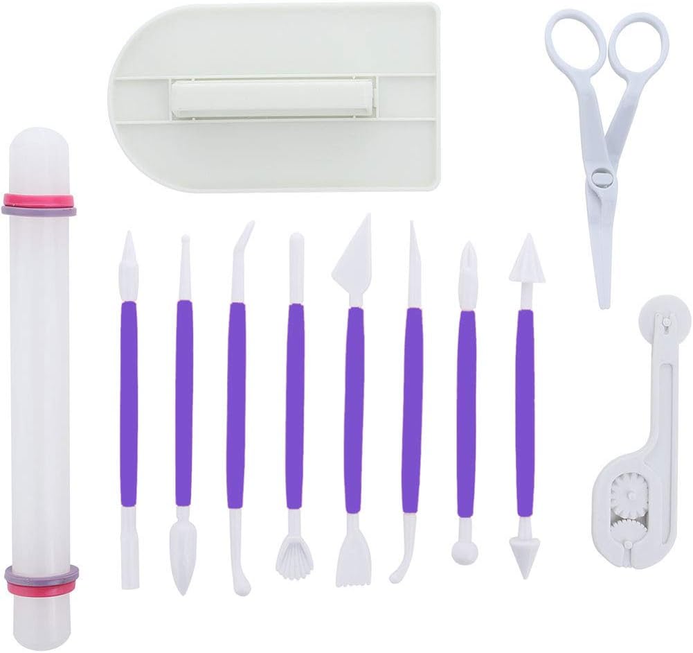 Marshmallow Fondant Cake Decorating Hand Tool 12 Pcs 5 Sets Sugarcraft Gumpaste Icing Smoother Rolling Pin Trimmer