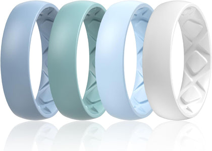 Women's Bridal Rings Sets, 6mm Wide, 2mm Thick, Silicone Wedding Rubber Band with Half Size, Inner Arc Ergonomic