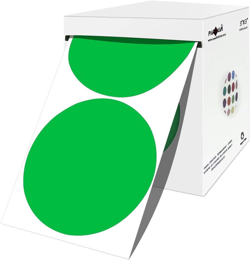 3 Inch Round Permanent Color-Code Dot Sticker, Green Color Coding Label