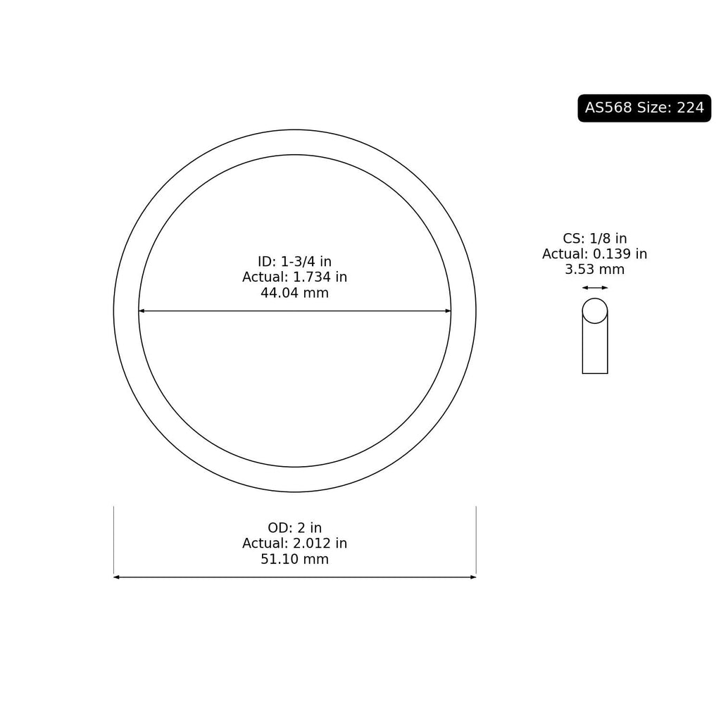 10 PK AS-224 Silicone O-Ring, 70A 1-3/4" ID, 2" OD, 1/8" Width, Red