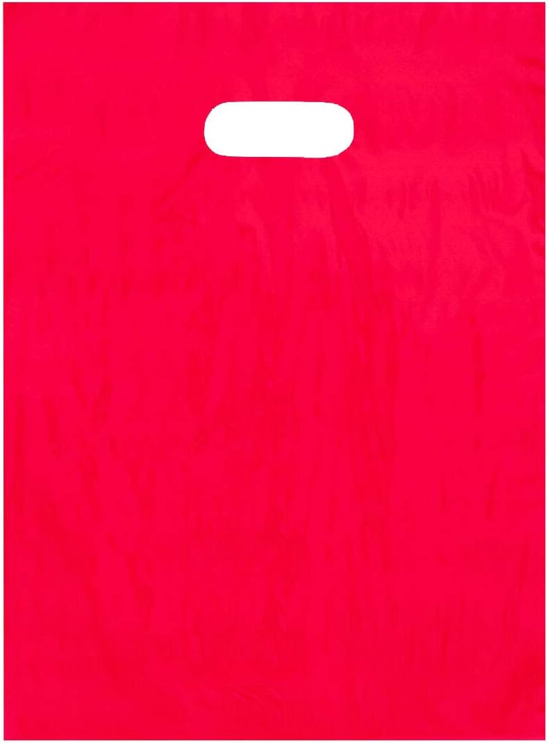 12x15 Red Die Cut Handle Plastic Shopping Bags 100/cs