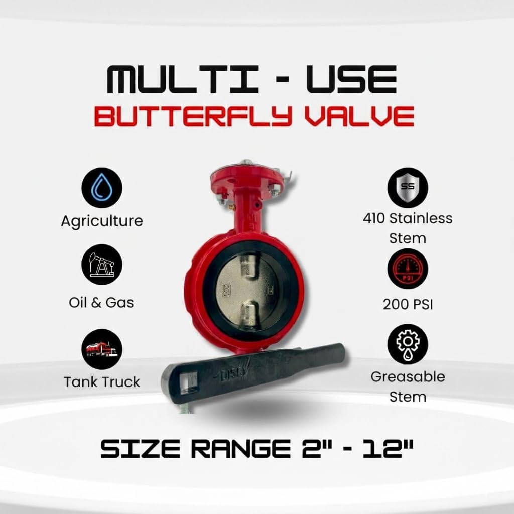3 Butterfly Valve, Wafer, 200 Psi, Ductile Iron Body, Red (3")