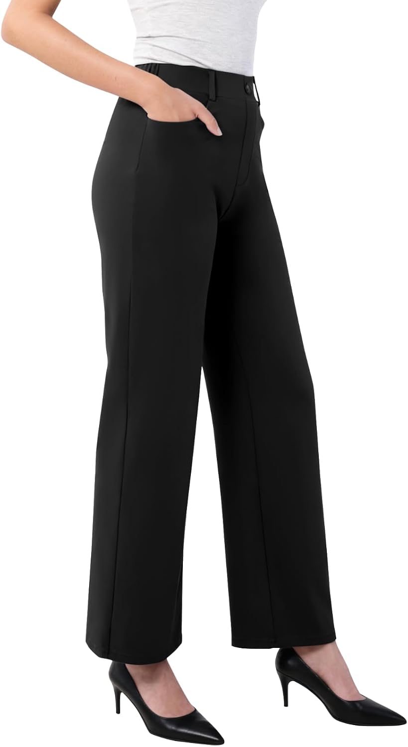 Womens Wide Leg Dress Pants Stretch Work Slacks with Pockets
