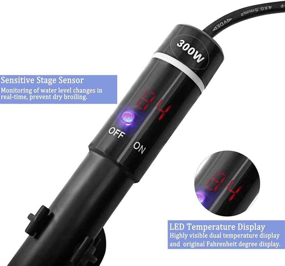 Titanium Alloy 300W Aquarium Heater for Salt and Fresh Water, Digital LED Display Submersible Heater with External