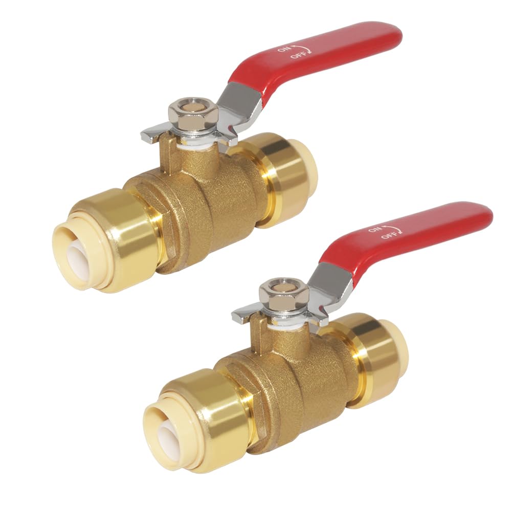 Hooshing 2 Pack 1/2 Inch Push-Fit Full Port Ball Valve, Red Handle
