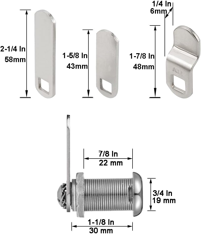 Cabinet Cam Locks Keyed Alike, 1-1/8” Cylinder Cam Locks for Tool Box RV Compartment Mailbox Vending Machine Drawer