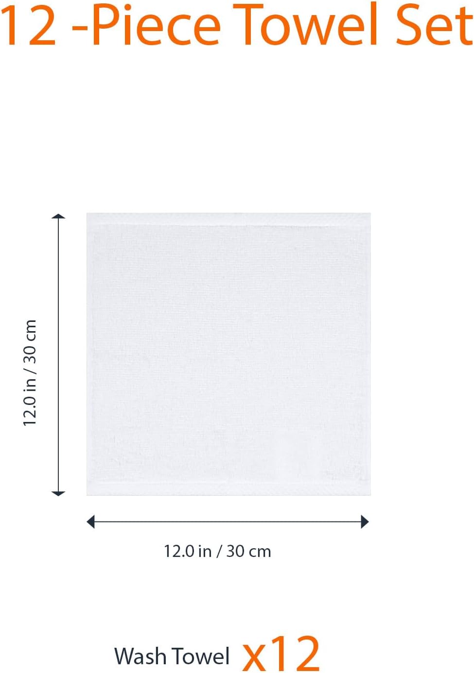 Cotton Washcloths, Lightweight Quick-Dry, Absorbent Face and Body Towel Set, 12" x 12", White, 12-Pack