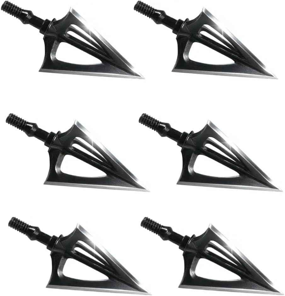 Fixed Blade Broadheads 100 Grain, 6 Pack Hunting Arrowheads | 420 Stainless Steel 3 Razor Blades, Spin Tested, Fit