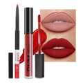 2Pcs Dark Oxblood Red Matte Lip Liner and Lipstick Combo Lip Gloss Stains Pencil Makeup Set Women Long Lasting 24