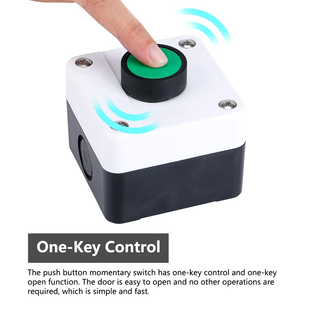 Watris Veiyi Push Button Switch Station Box, ABS Weatherproof Momentary Switch, One Push Button Control Switch, Push Button Starter Switch for Gate Opener