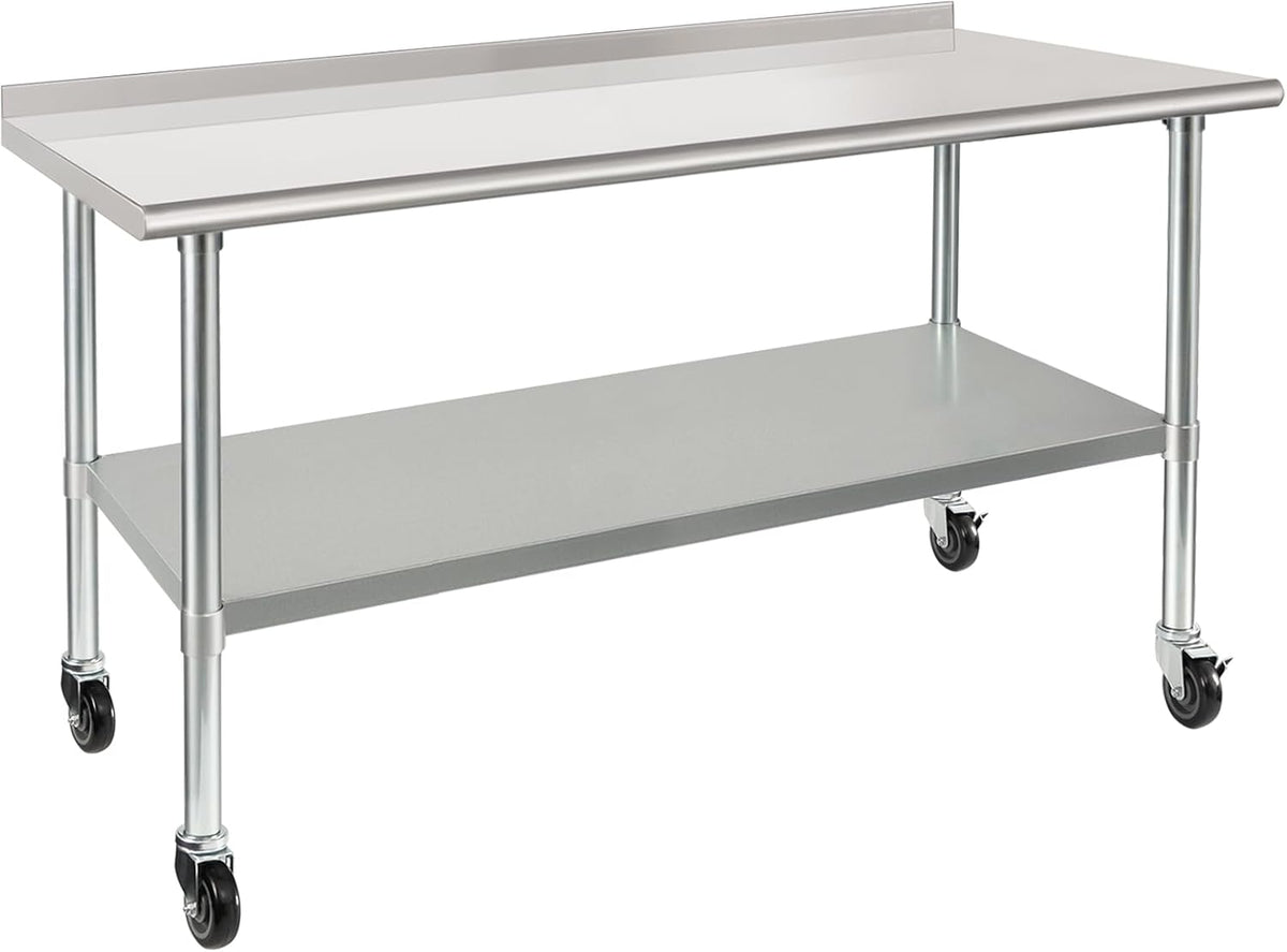 HARDURA Stainless Steel Table with Wheels 30X60 Inches, 2" Backsplash