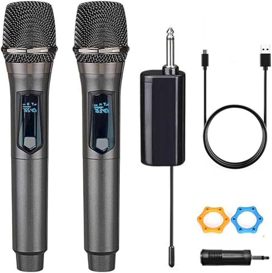 Wireless Microphone, Rechargeable Fixed Frequency Wireless Dual Microphone,Handheld Dynamic mic,Karaoke Singing