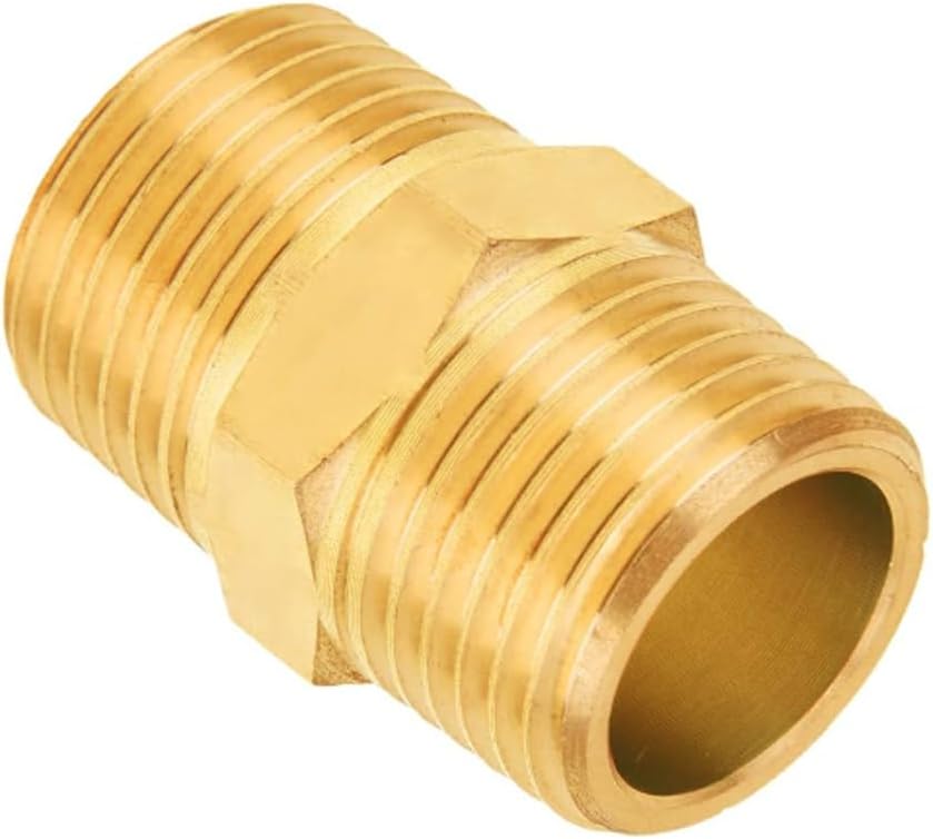 Brass Hex Nipple, 1/2" Male x 1/2" Male NPT, (2 Pack)