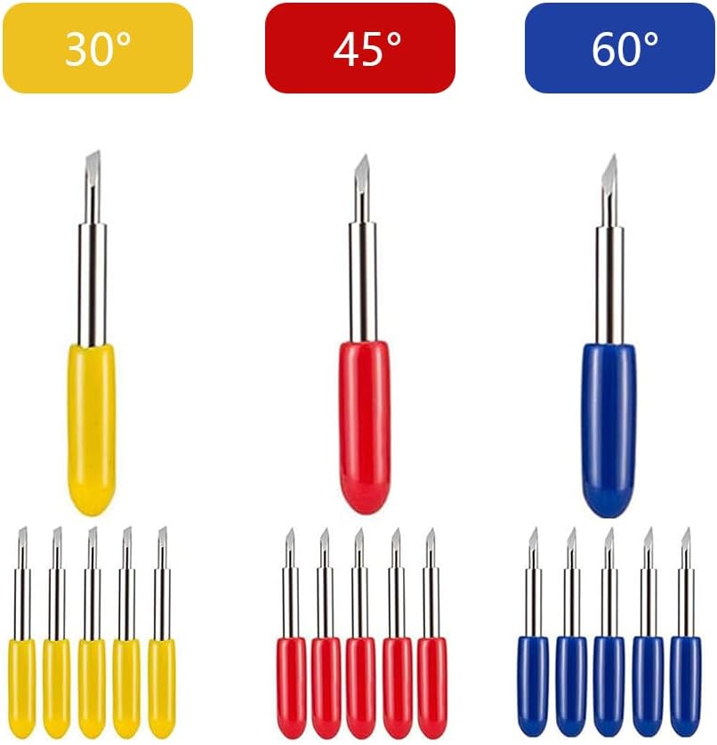 Vinyl Cutter Blades, 15pcs (30/45/60°) Cutting Knife Plotter Tools | Tungsten Steel Blade Accessories Replacement