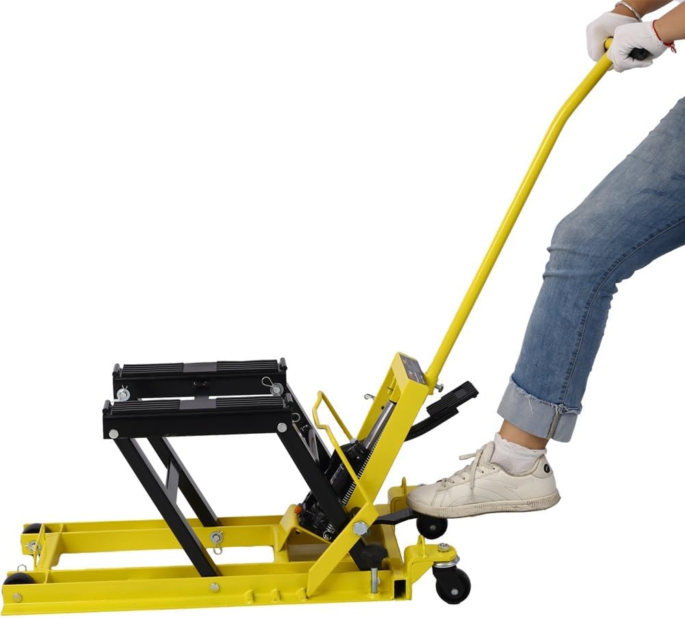 Hydraulic Motorcycle Lift Jack, 1500 LBS Capacity Foot-Operated Motorcycle Lift Table, ATV Scissor Lift Jack with