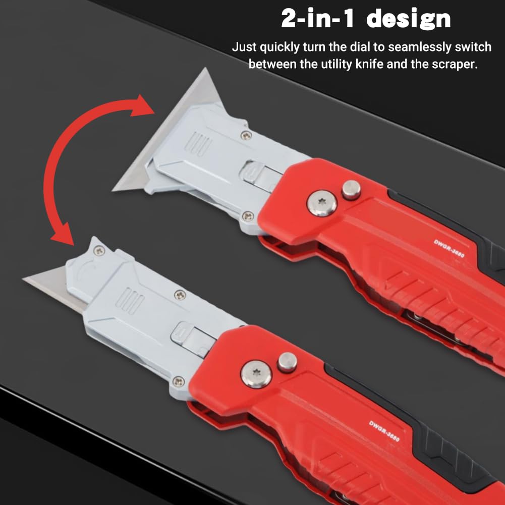 2 In 1 Folding Scraper Utility Knife, 3 Blades, Quick-Change
