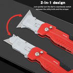2 In 1 Folding Scraper Utility Knife, 3 Blades, Quick-Change