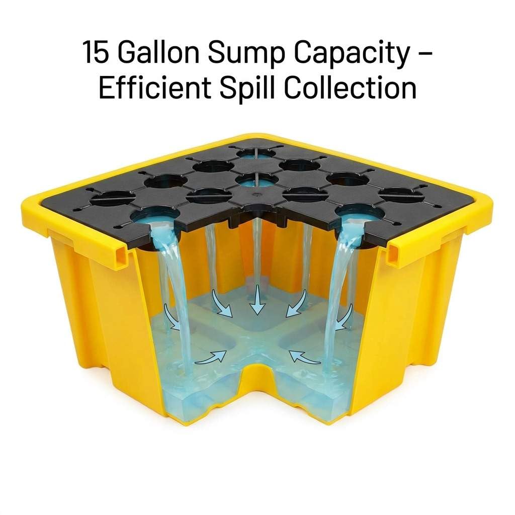 Single Drum Spill Containment Pallet – 26x26in Static Spill Platform for Workshop, Lab & Storage