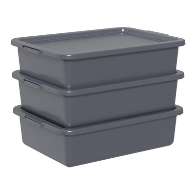 13 L Commercial Bus Tub with Lid, Restaurant Bus Box, 3 Packs | Gray Stackable Small Plastic Utility Bus Tubs for
