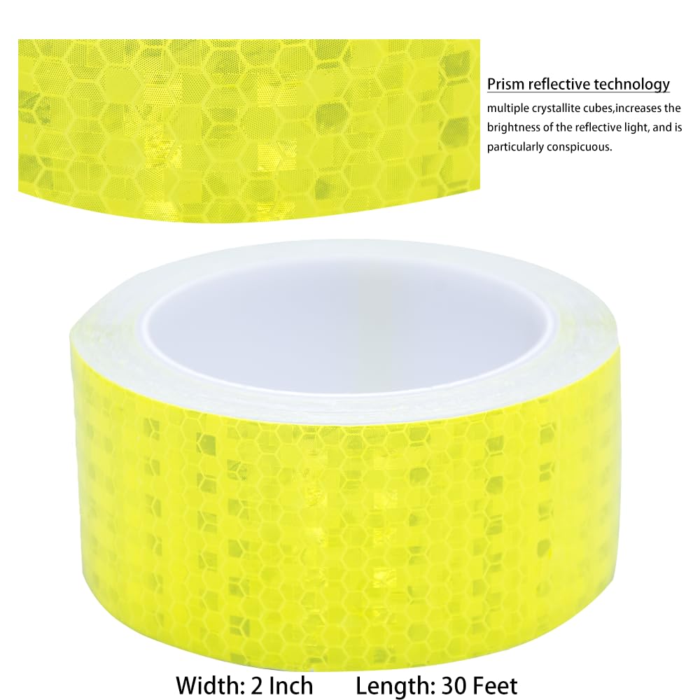 Yellow Fluorescent Reflective Tape,2 Inch×32 Feet Reflector Strips,High Visibility Outdoor Waterproof Self-Adhesive