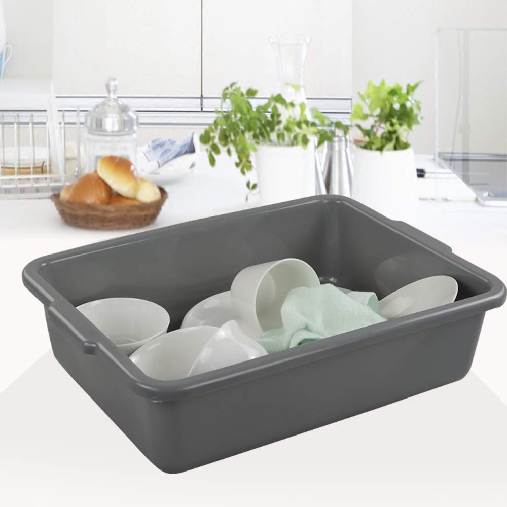 4-Pack Bus Tubs, Commercial Tote Box, Plastic Bus Box (13 L), Grey