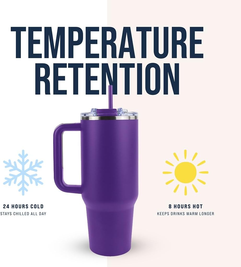 Big Swig 40oz Tumbler with Handle and Straw - Purple, 40 oz Tumbler, Insulated Cup with Handle, 40oz Water Bottle