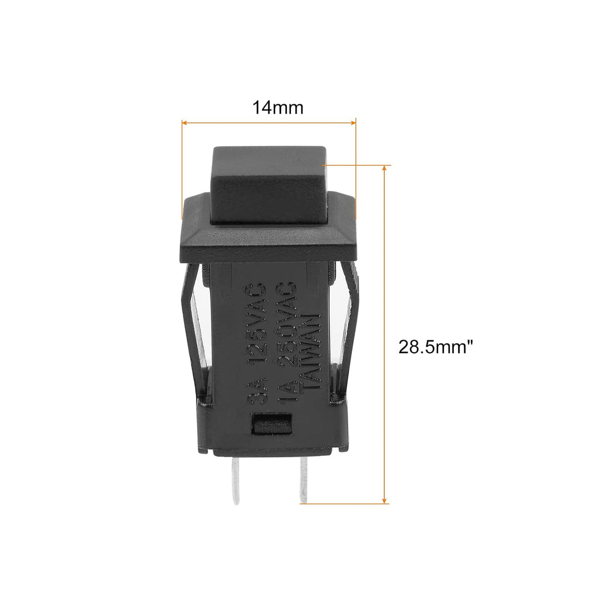 Push Button Switch 1NO Latching Square Button, [for Light Relay] - 12mm / Black / 5 Pcs