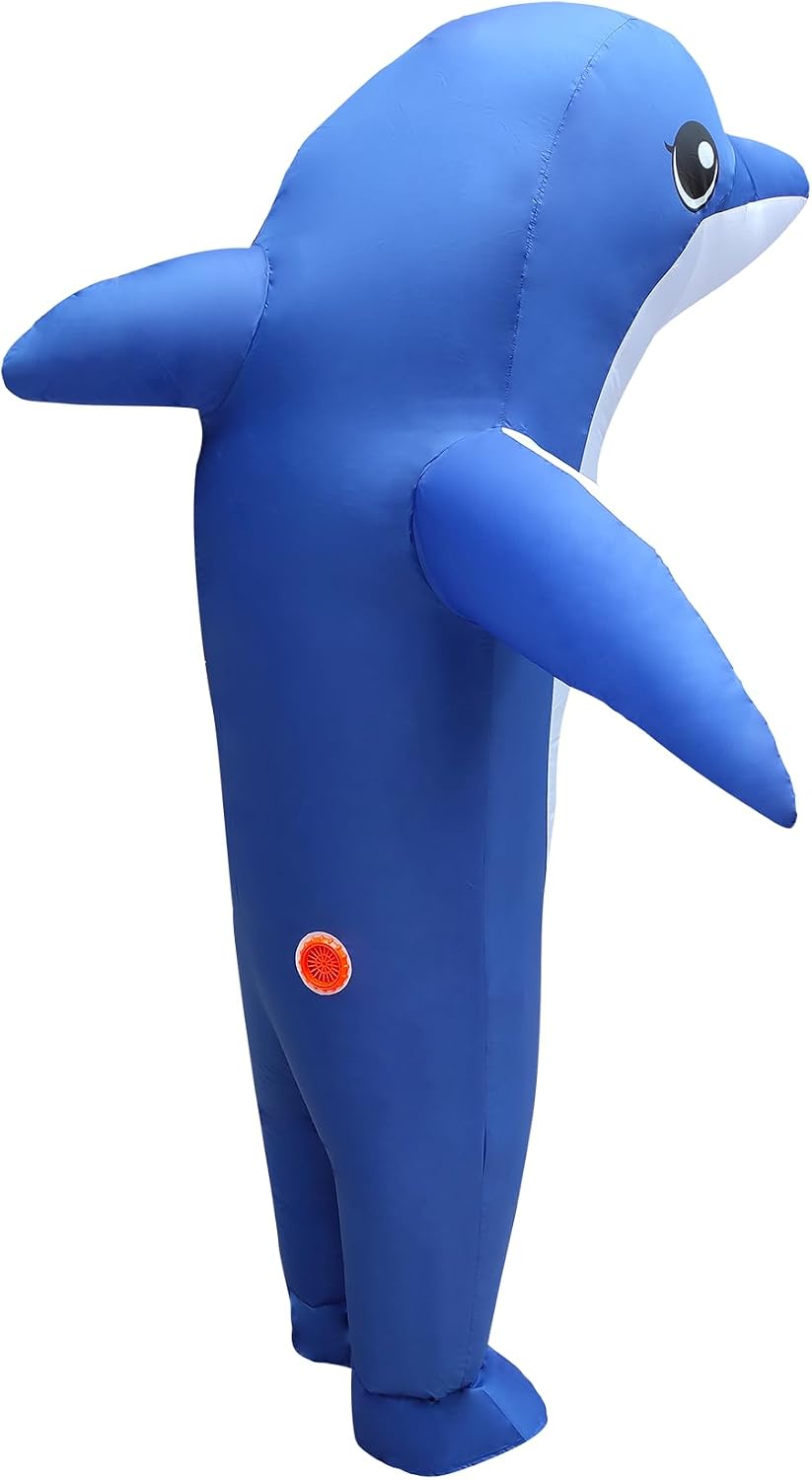 Unisex Adult Dolphin Inflatable Costume outfit Funny Blow Up Animal Suit for Halloween Cosplay Christmas Parties