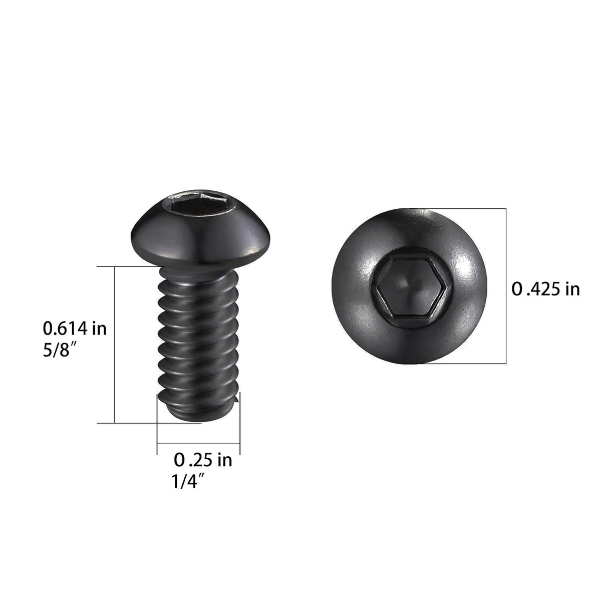 Wensilon (50Pcs) 1/4-20 * 5/8 Button Head Socket Cap Bolts Screws, 304 Black Stainless Steel, Allen Hex Drive, Bright Finish, Fully Machine Thread