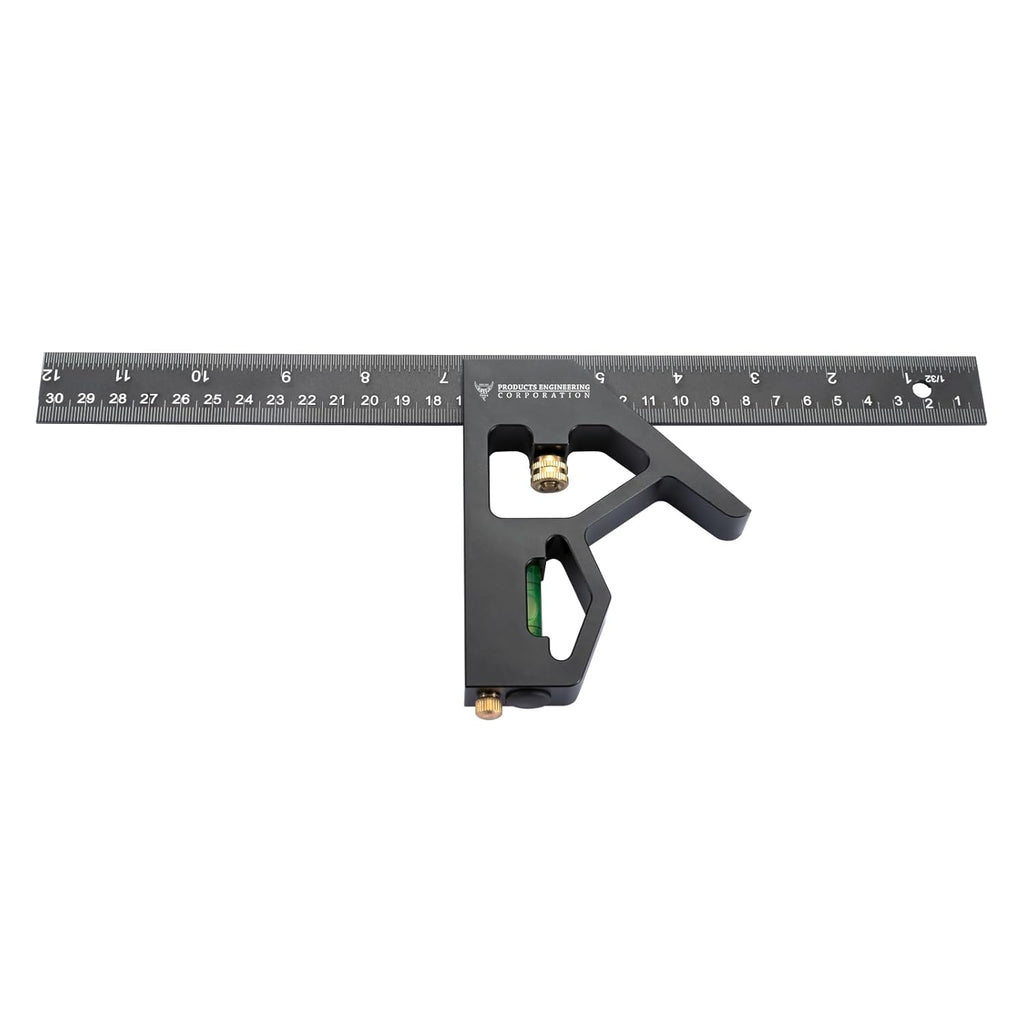 2-Piece 12" Aluminum Combination Square Set - with Bubble Level and Draw Pin, Laser-Etched Markings for Accurate