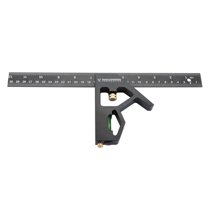 2-Piece 12" Aluminum Combination Square Set - with Bubble Level and Draw Pin, Laser-Etched Markings for Accurate