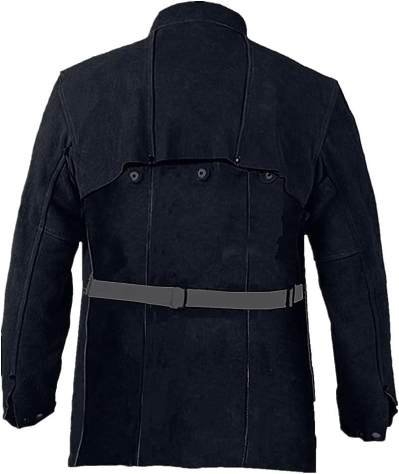 Leather Welding Jacket Flame-Resistant Heavy Duty Welding Apron with Sleeve,Adjustable Cuffs, Adjustable Collar