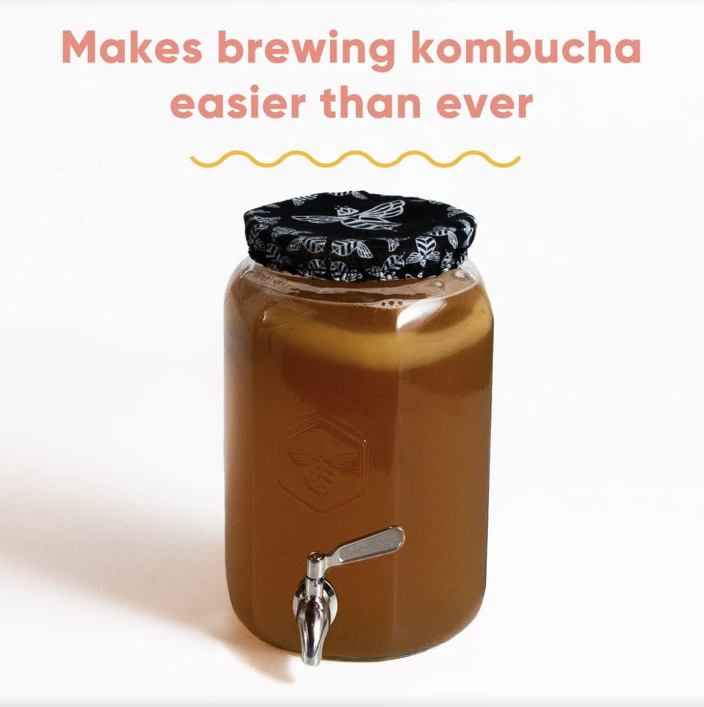 Kombucha Jar with Dispensing Valve - For Kombucha Fermentation - Includes Custom Cloth Cover- Proprietary Design
