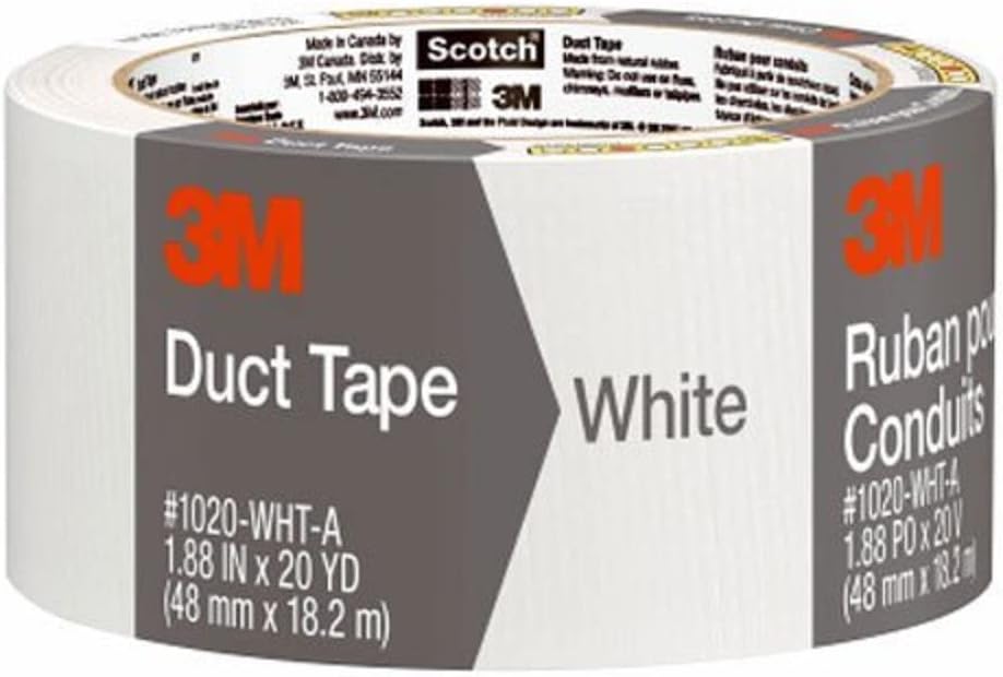 1020-WHT-A Durable Duct Tape, 20-Yards, White, 12 Per Case