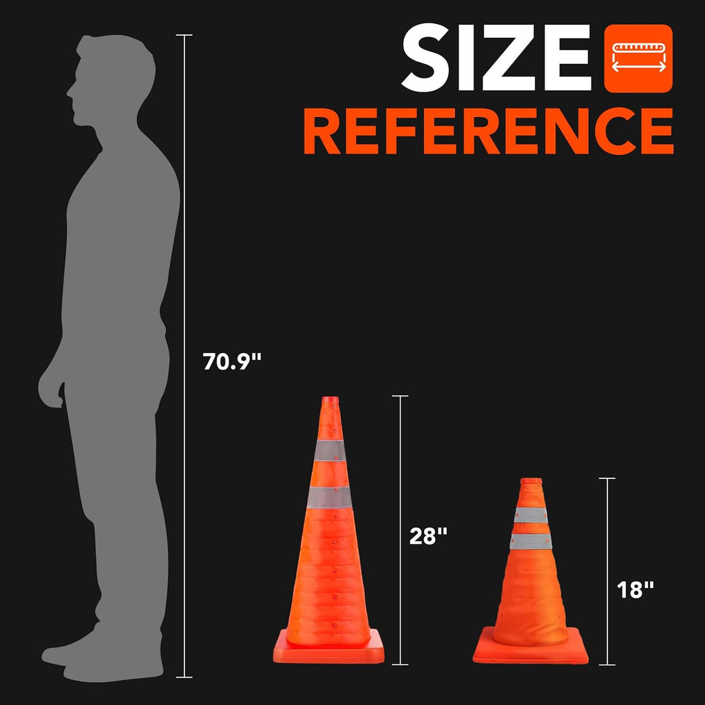 18 Inch 6 Pack Traffic Cones,Collapsible Safety Cones,Multi Purpose Pop-up Cones with Reflective Collar,Orange Cones