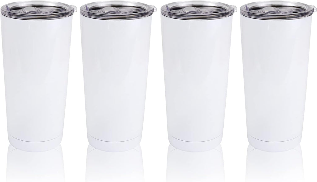 20oz Sublimation Blank Stainless Steel Tumbler w/Lid | 4pk 20oz white sublimation blank steel tumbler, double wall