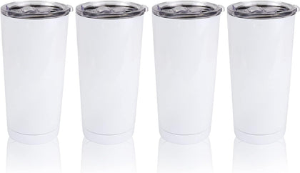 20oz Sublimation Blank Stainless Steel Tumbler w/Lid | 4pk 20oz white sublimation blank steel tumbler, double wall