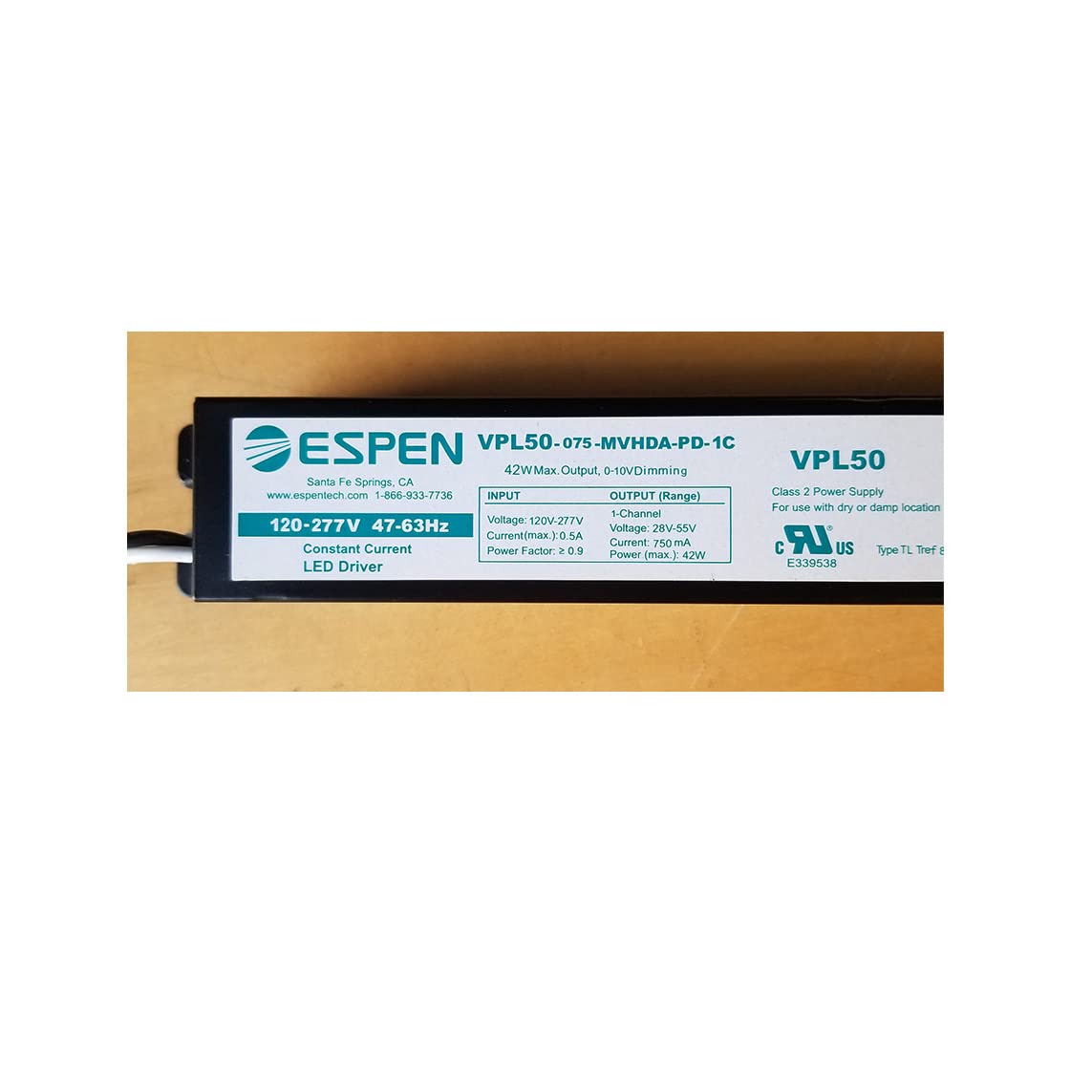 Technology VPL50-075-MVHDA-PD-1C LED Driver, Constant Current, 50W, 750mA, multi-volt, High Power Factor, Class 2