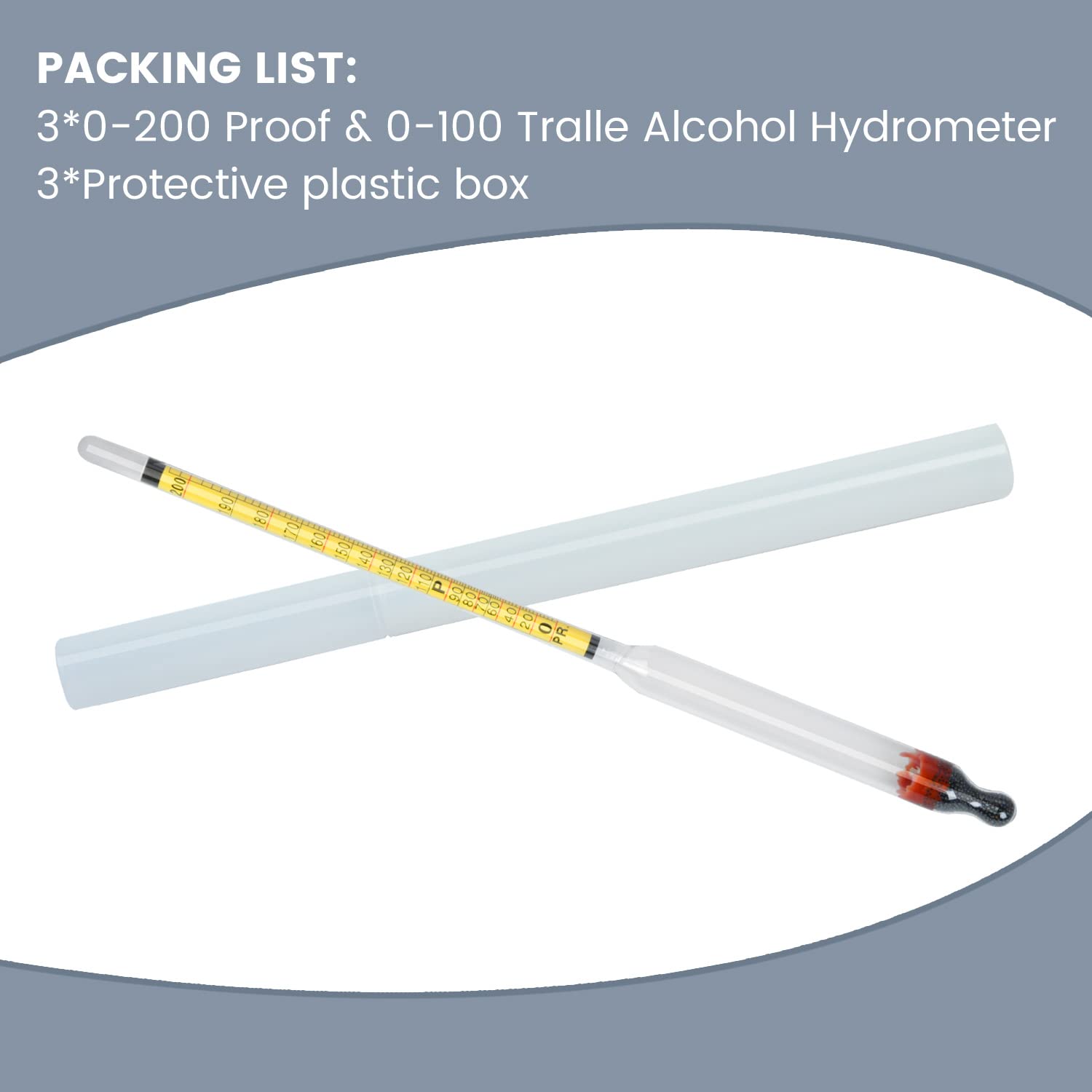 Hydrometer Alcohol 0-200 Proof and Tralle Accurate Alcohol Proof Tester for Liquor, Distilling Moonshine